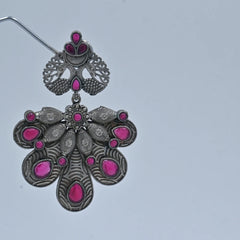Antique Oxidized Peacock Earrings with Pink Stones - UB Jewellerys 