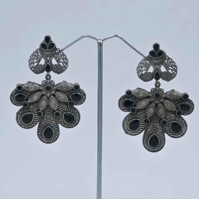 Antique Oxidized Peacock Earrings with Pink Stones - UB Jewellerys 