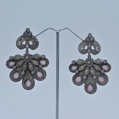 Antique Oxidized Peacock Earrings with Pink Stones - UB Jewellerys 