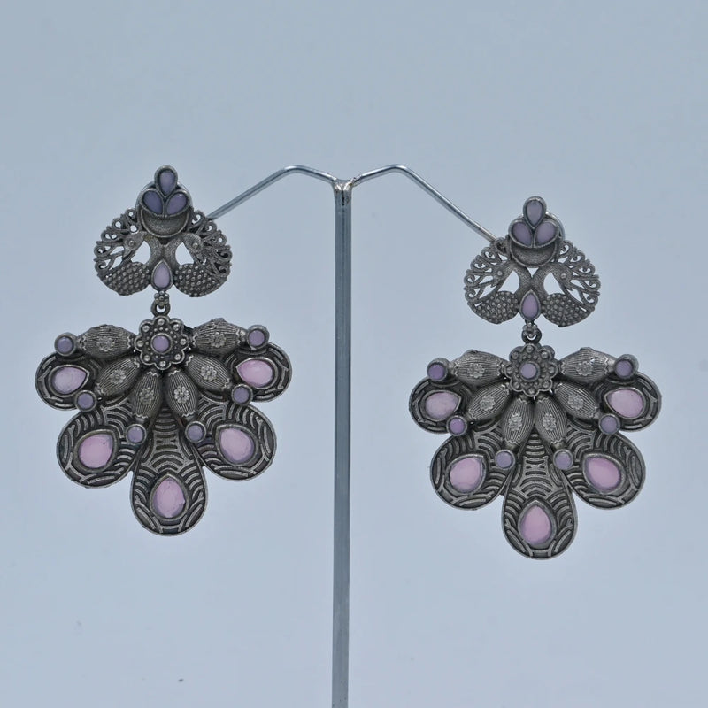 Antique Oxidized Peacock Earrings with Pink Stones - UB Jewellerys 