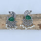 Antique Silver Peacock Earrings with Green Stone & Pearls - UB Jewellerys 