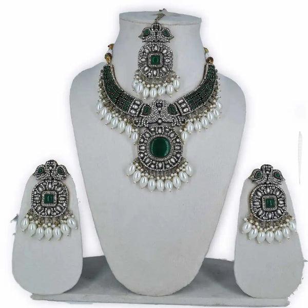 Antique looking Green AD Kundan Necklace Set – Pearl Drop Bridal Jewelry - UB Jewellerys 