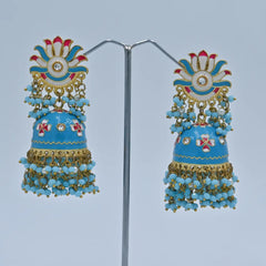 Blue Enamel Jhumka Earrings with Floral Design - UB Jewellerys 
