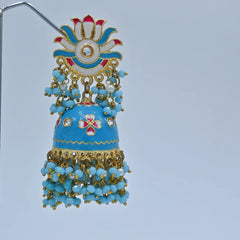 Blue Enamel Jhumka Earrings with Floral Design - UB Jewellerys 
