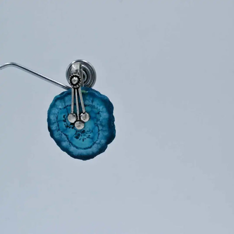Blue Stone Textured Drop Earrings with Antique Silver Detailing - UB Jewellerys 