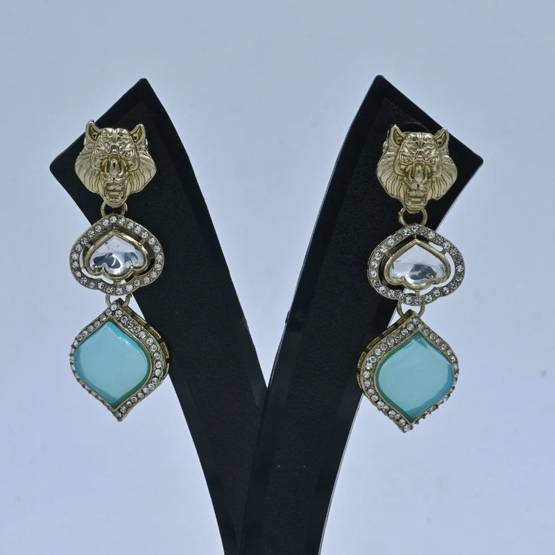 Bold Tiger Motif Imitation Earrings with Blue Stone Accents - UB Jewellerys 