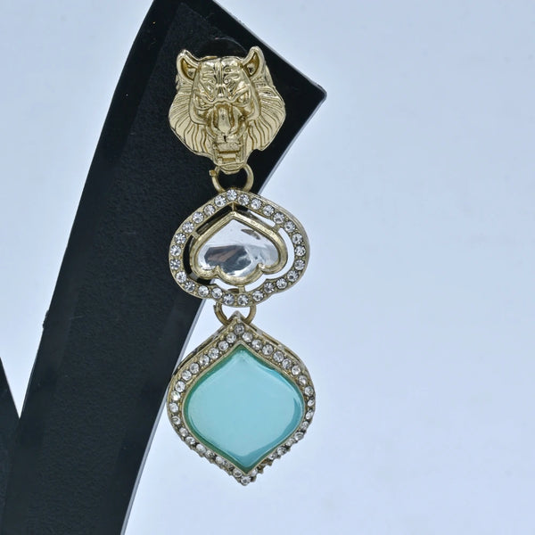 Bold Tiger Motif Imitation Earrings with Blue Stone Accents - UB Jewellerys 