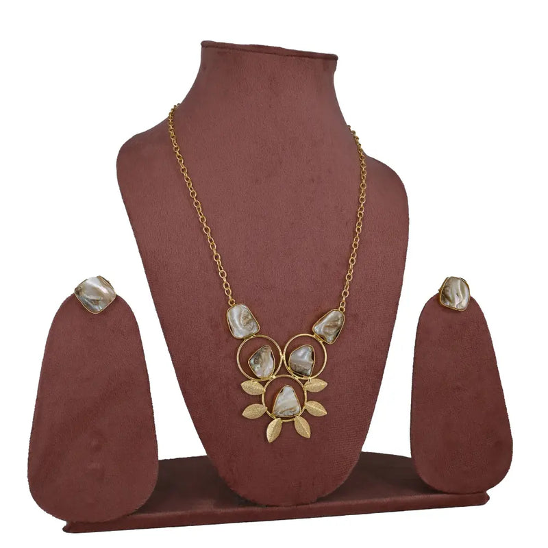 Chic Gold-Plated Floral Pearl Necklace Set - UB Jewellerys 