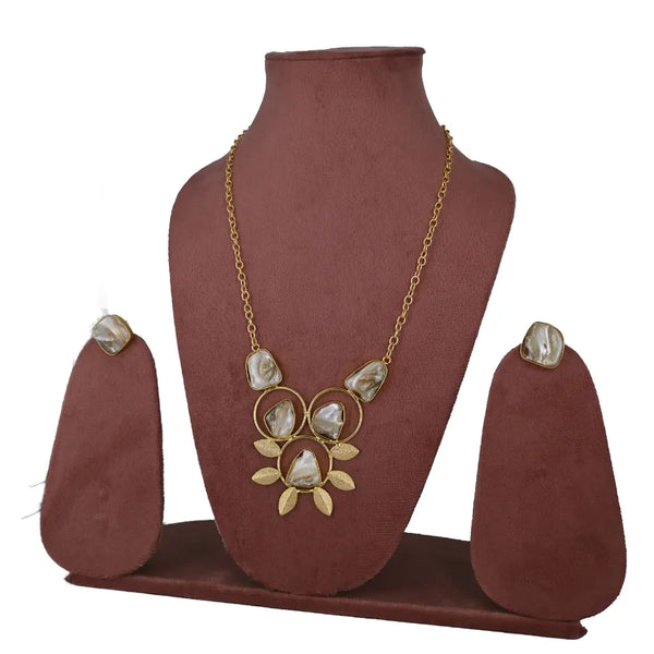 Chic Gold-Plated Floral Pearl Necklace Set - UB Jewellerys 