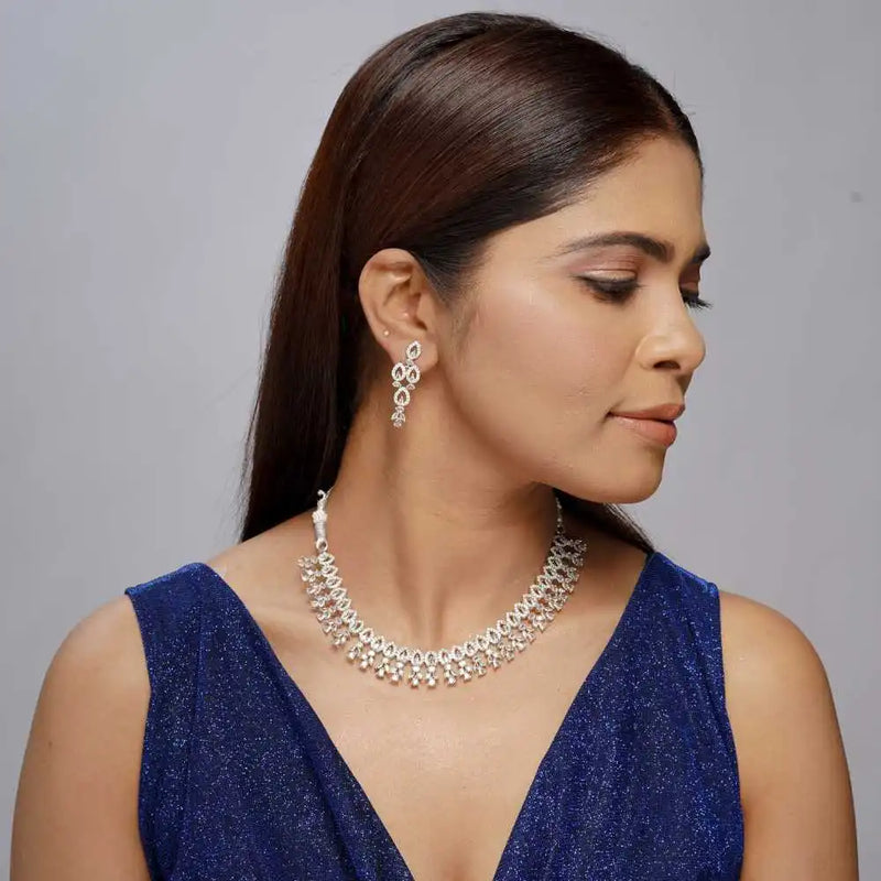 Gold-Tone american diamond Classic Imitation Jewelry Set – Necklace & Earrings - UB Jewellerys 