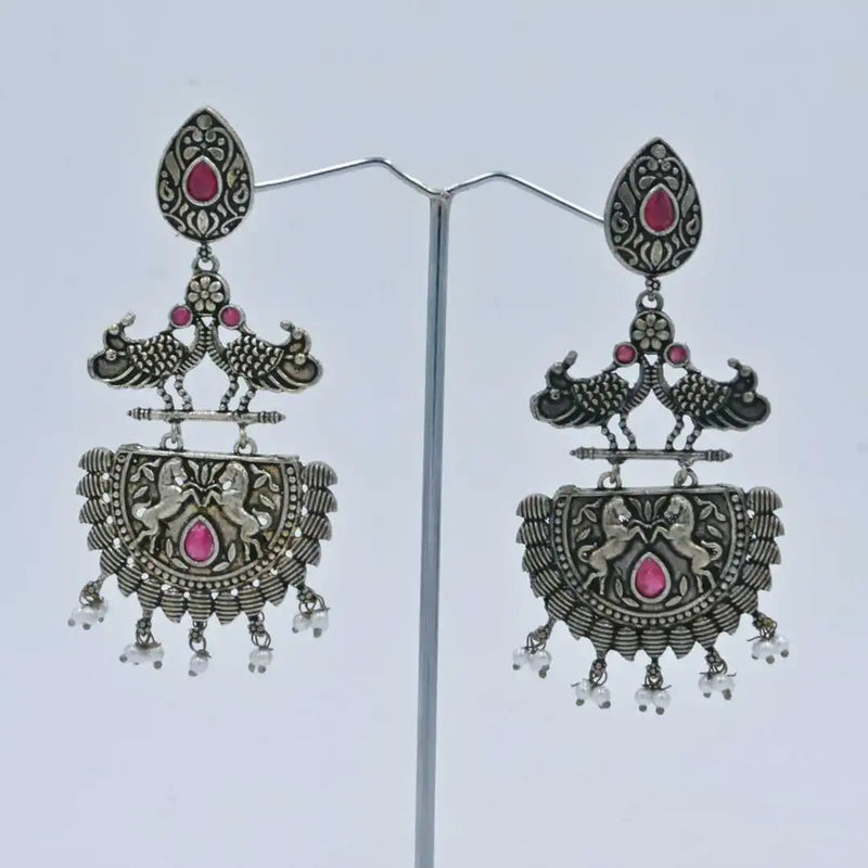 Elegant Antique Silver-Plated Earrings with Peacock & Lion Motif - UB Jewellerys 