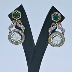 Elegant Gold-Plated Imitation Earrings with Diamond & Emerald Accents - UB Jewellerys 