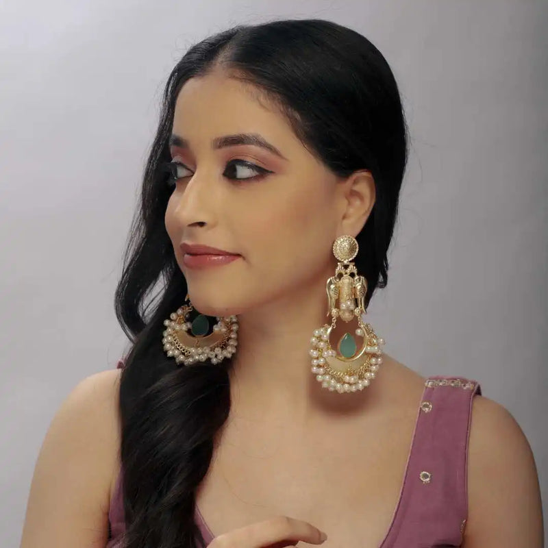 Elegant Gold plated Silver replica thappa work and Pearl Chandbali Earrings - UB Jewellerys 