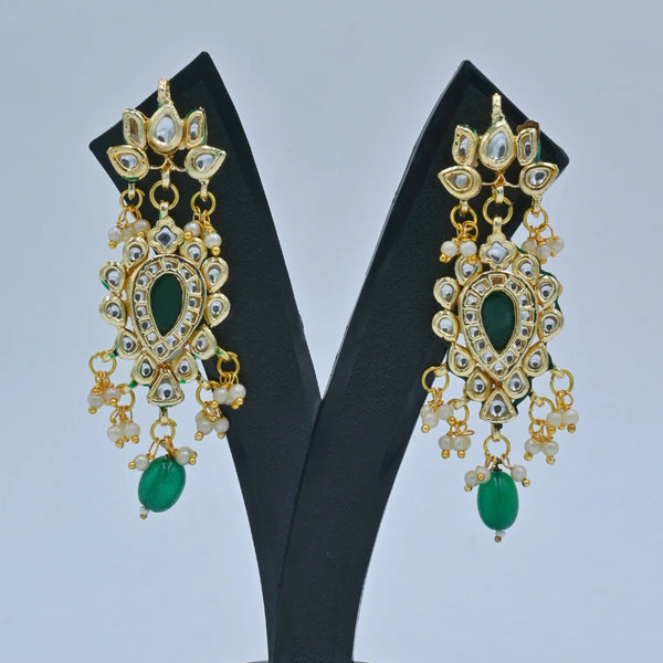 Elegant Kundan & Green Stone Chandbali Earrings – Traditional Imitation Jewellery - UB Jewellerys 