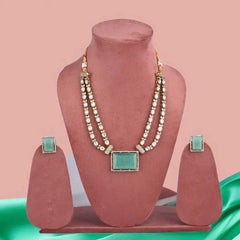 Elegant Mint Green Crystal Double-Strand Necklace Set with Matching Earrings - UB Jewellerys 