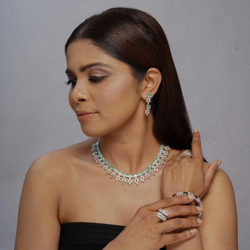 Elegant Mint Green Imitation Necklace & Earring Set - UB Jewellerys 