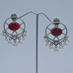 Elegant Oxidized Pearl Chandbali Earrings - UB Jewellerys 