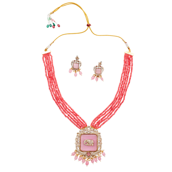 Elegant Pink Beaded Necklace & Earring Set – Royal Imitation Jewelry - UB Jewellerys 