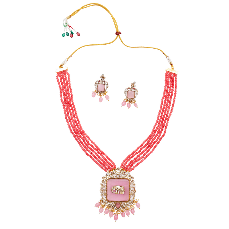 Elegant Pink Beaded Necklace & Earring Set – Royal Imitation Jewelry - UB Jewellerys 