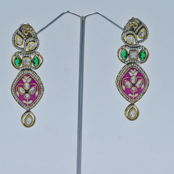 Elegant Pink & Green Kundan Drop EarringsElegant Pink & Green Kundan Drop Earrings - UB Jewellerys 