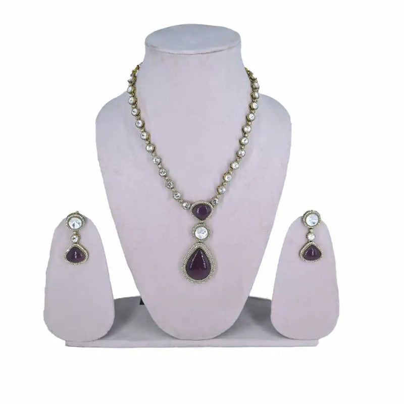 Elegant Purple Stone Necklace Set – Premium Imitation Jewelry - UB Jewellerys 
