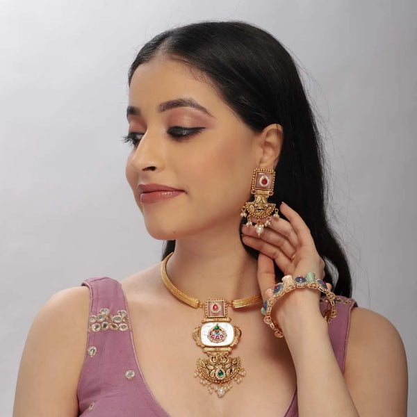 Elegant Traditional Gold-Plated Necklace & Earring Set – Imitation Jewelry - UB Jewellerys 