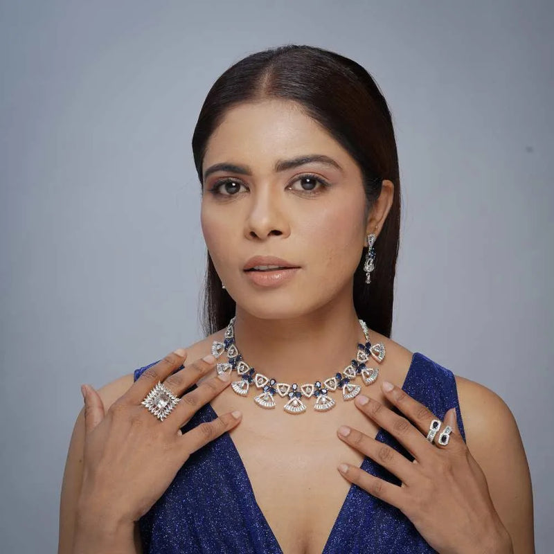Elegant Blue Stone Imitation Jewellery Set - UB Jewellerys 