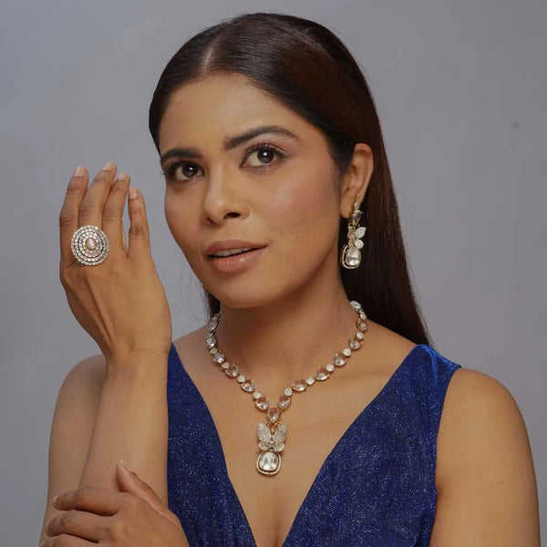 Elegant Butterfly Necklace & stone Drop Earrings – Imitation Jewellery - UB Jewellerys 