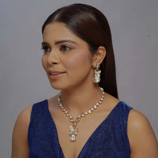 Elegant Butterfly Necklace & stone Drop Earrings – Imitation Jewellery - UB Jewellerys 
