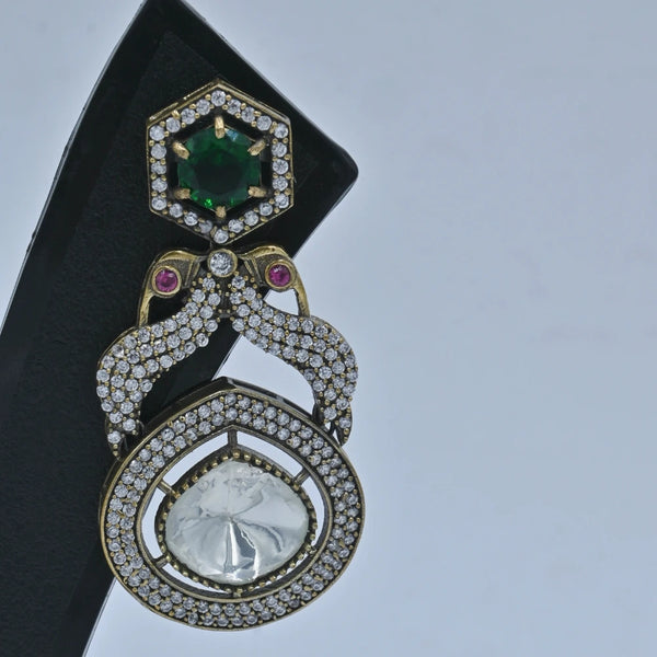 Elegant Gold-Plated Imitation Earrings with Diamond & Emerald Accents - UB Jewellerys 