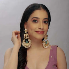 Elegant Gold plated Silver replica thappa work and Pearl Chandbali Earrings - UB Jewellerys 