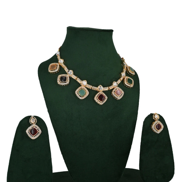 Elegant Kundan Polki Multicolor Necklace Set - UB Jewellerys 