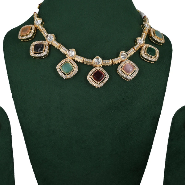 Elegant Kundan Polki Multicolor Necklace Set - UB Jewellerys 