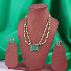Elegant Mint Green Crystal Double-Strand Necklace Set with Matching Earrings - UB Jewellerys 