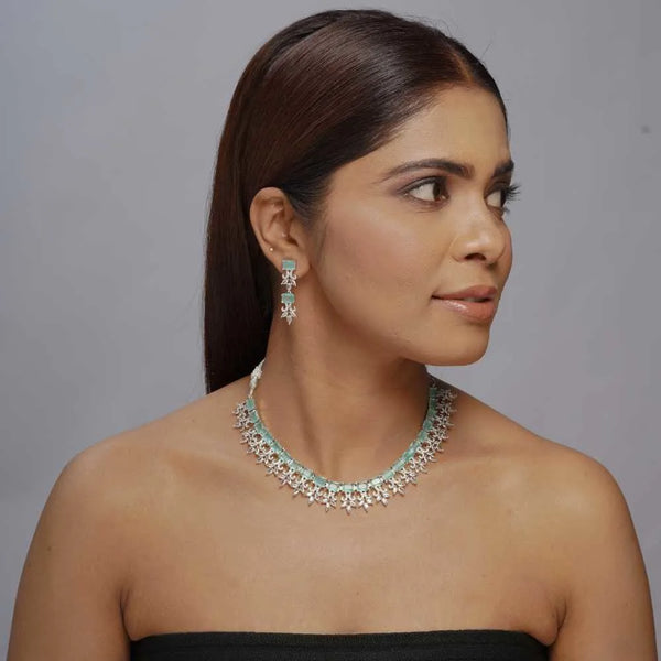 Elegant Mint Green Imitation Necklace & Earring Set - UB Jewellerys 