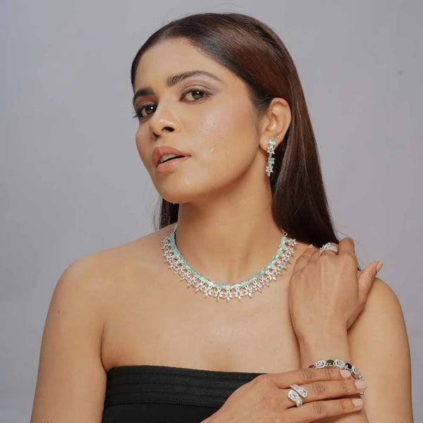 Elegant Mint Green Imitation Necklace & Earring Set - UB Jewellerys 