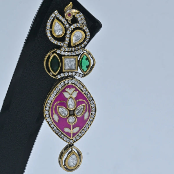 Elegant Pink & Green Kundan Drop EarringsElegant Pink & Green Kundan Drop Earrings - UB Jewellerys 