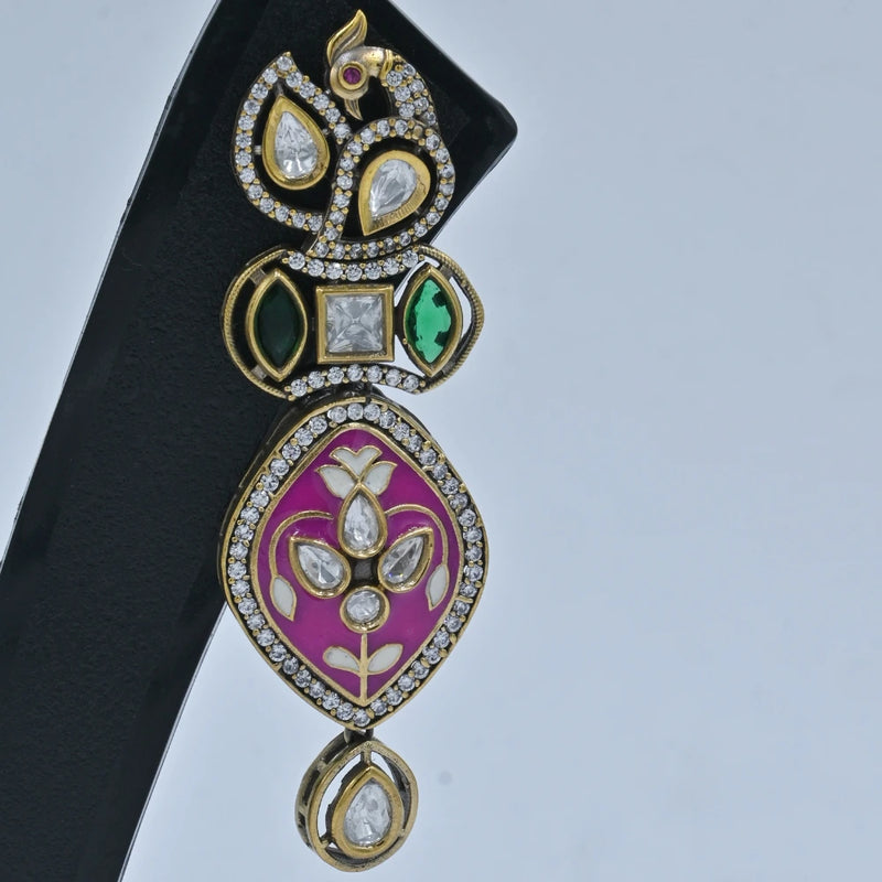 Elegant Pink & Green Kundan Drop EarringsElegant Pink & Green Kundan Drop Earrings - UB Jewellerys 