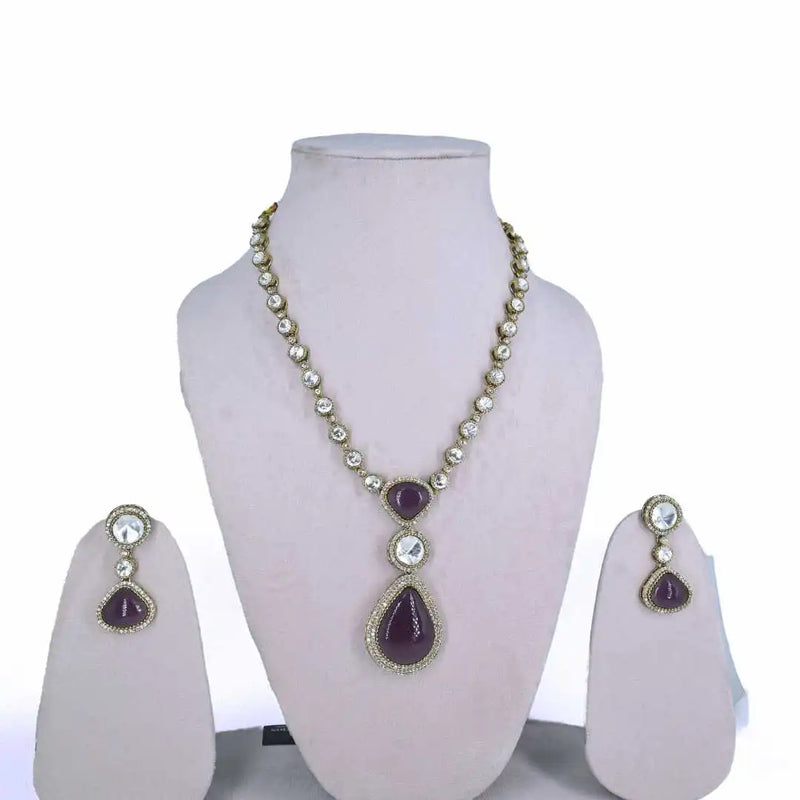 Elegant Purple Stone Necklace Set – Premium Imitation Jewelry - UB Jewellerys 