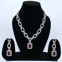 Elegant Ruby Red and American diamond Necklace and Earring Set - UB Jewellerys 