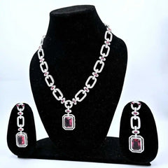 Elegant Ruby Red and American diamond Necklace and Earring Set - UB Jewellerys 