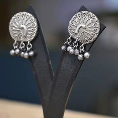 Elegant Silver-Toned Peacock Jhumka Earrings - UB Jewellerys 