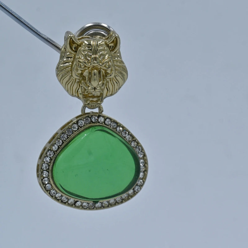 Elegant Tiger Motif Earrings with Transparent Green Stone - UB Jewellerys 