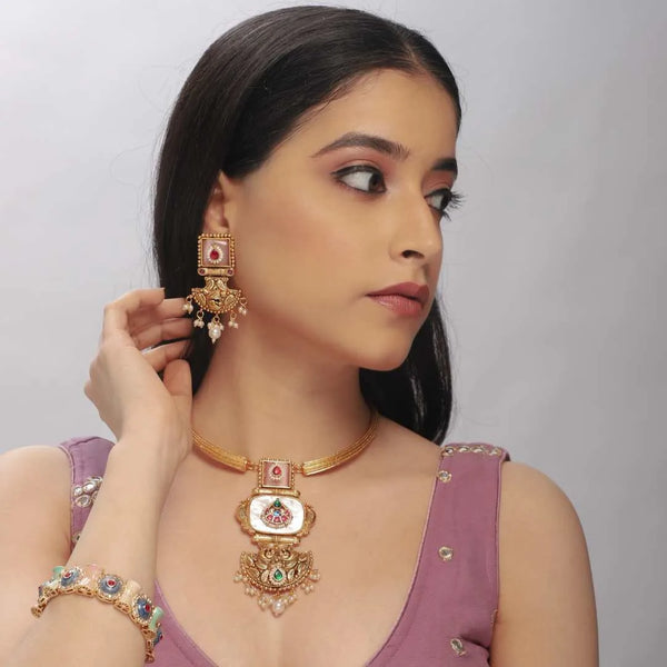 Elegant Traditional Gold-Plated Necklace & Earring Set – Imitation Jewelry - UB Jewellerys 