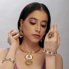 Elegant Traditional Gold-Plated Necklace & Earring Set – Imitation Jewelry - UB Jewellerys 