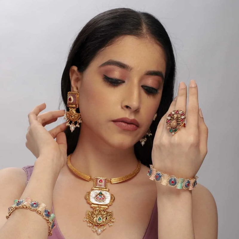 Elegant Traditional Gold-Plated Necklace & Earring Set – Imitation Jewelry - UB Jewellerys 