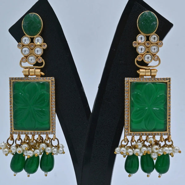 Exquisite Green Stone & Pearl Drop Earrings – Royal Imitation Jewellery - UB Jewellerys 