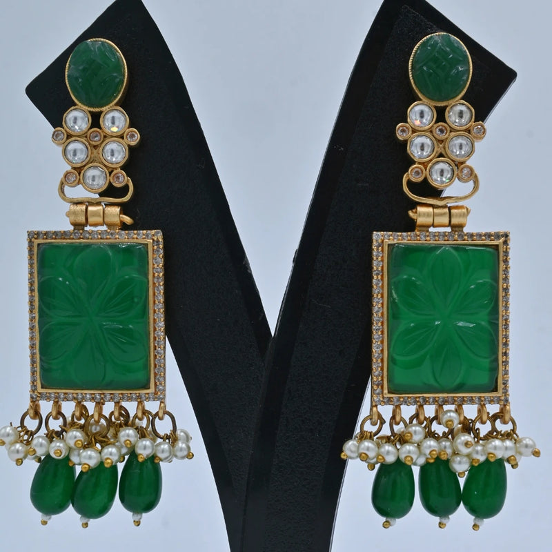 Exquisite Green Stone & Pearl Drop Earrings – Royal Imitation Jewellery - UB Jewellerys 