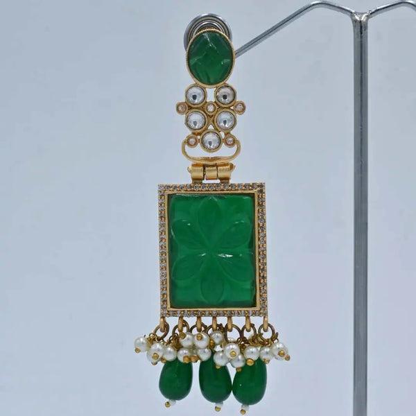 Exquisite Green Stone & Pearl Drop Earrings – Royal Imitation Jewellery - UB Jewellerys 