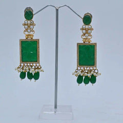 Exquisite Green Stone & Pearl Drop Earrings – Royal Imitation Jewellery - UB Jewellerys 
